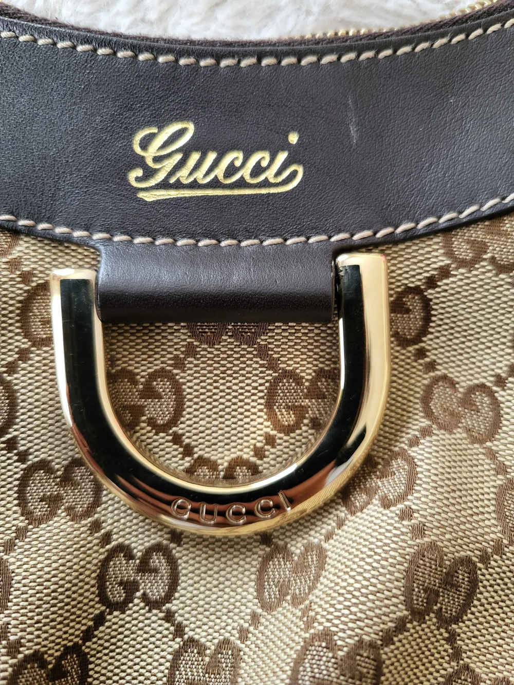 Gucci Beige GG Canvas and Brown Leather Top Handle Bag - Picture 6 of 15